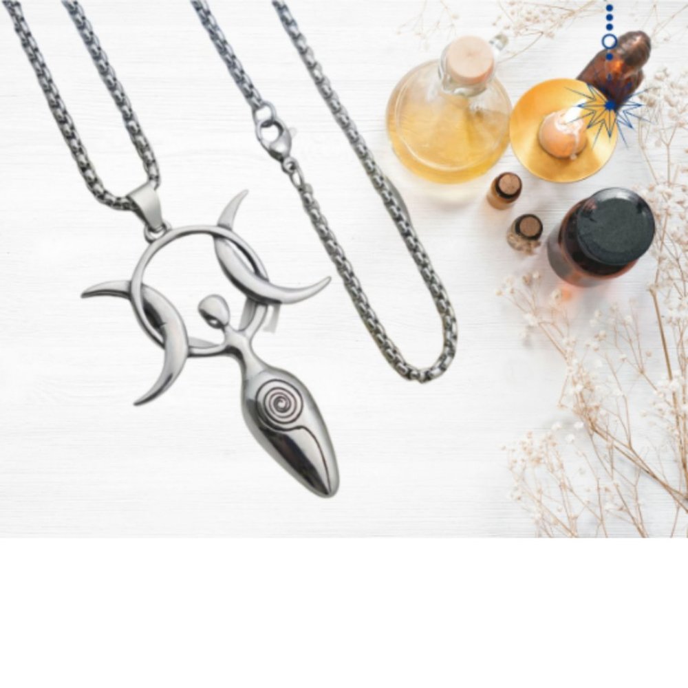 Triple Moon Goddess Necklace, Goddess Hecate Necklace, Pagan Witch Goddess Gift